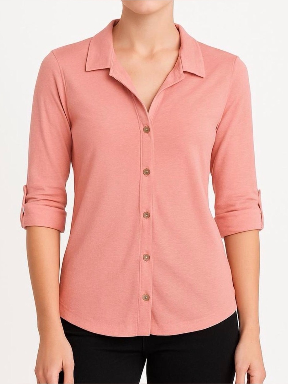 J. Jill 100% cotton blush pink coral button up shirt Size Large
